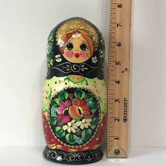 Signed Set of 5 Vintage Nesting Doll Matryoshka Russian Hand Painted Gold Gilt - Picture 15 of 16